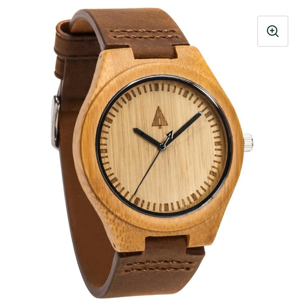 Treehut Classic Boyd Wood and Leather Minimalist Mens Analog Wrist Watch